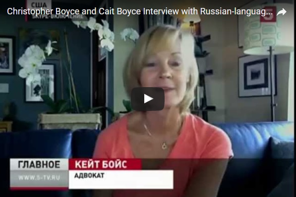 Cold War spy Christopher Boyce and his wife, Cait Boyce, are interviewed by Russian-language CHANNEL 5 about their book American Sons: The Untold Story of the Falcon and the Snowman.