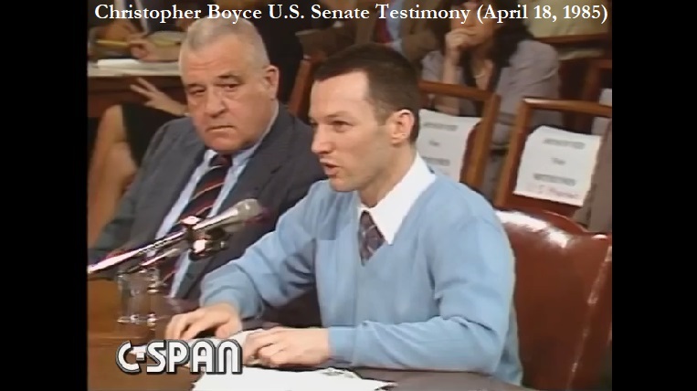Cold War spy Christopher Boyce testifies before the U.S. Senate on April 18, 1985.